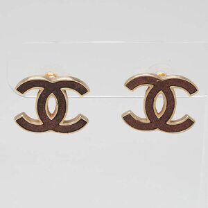 Chanel Goldtone Metal Leather CC Stud Earrings